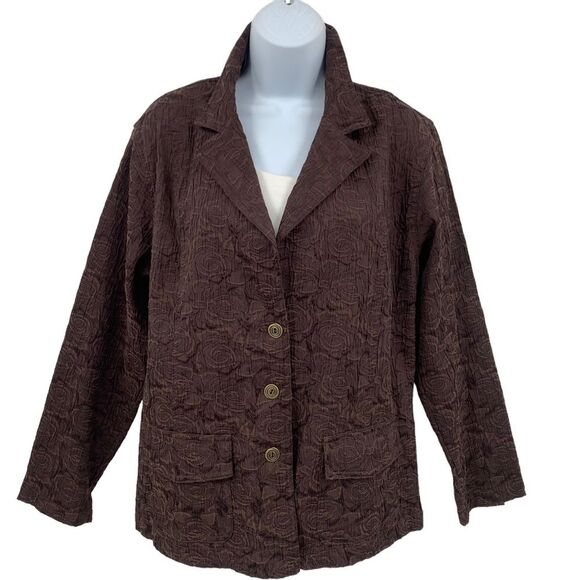Chico’s Expresso Brown Embossed Blazer Jacket Sz. 12/14 - Picture 3 of 10